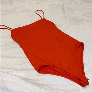 Orange Straight-neck Bodysuit